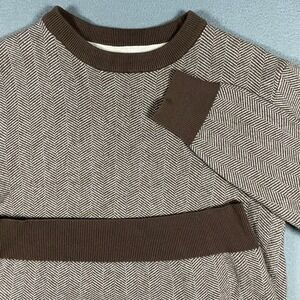 Lachlan British Inspired Brown Herringbone Crewneck‎ Sweater Mens Small